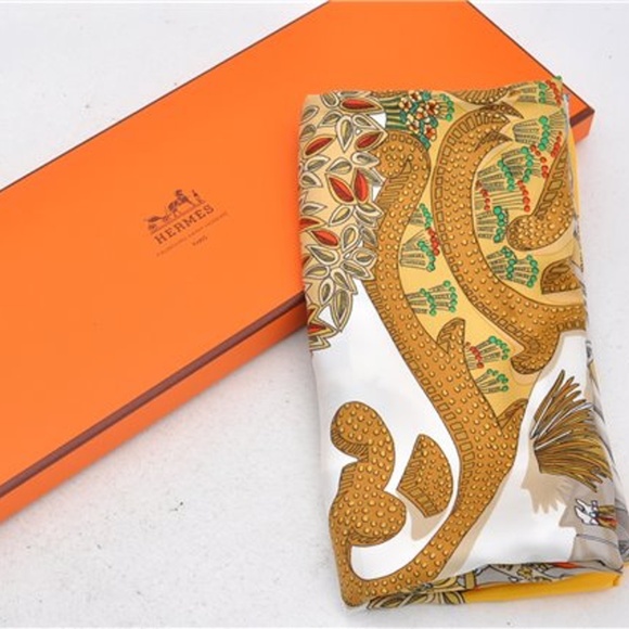 Authentic Yellow and Orange Hermes Silk Scarf